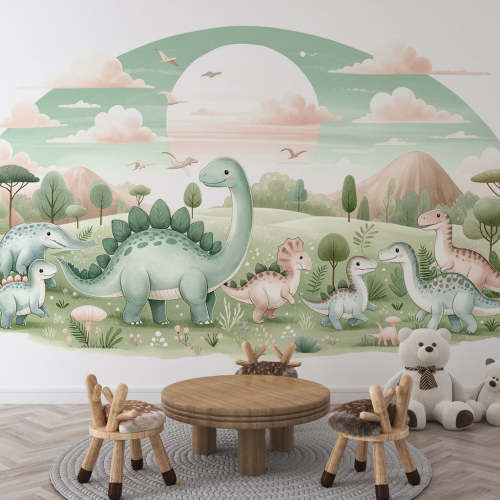 Baby Dinosaur Mural Wallpaper | Cute Green Design 40x70 Peel and Stick