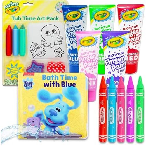 Crayola Bath Super Set - Bundle with 5 Crayola Bath Paint Soap Tubes, 5 Body Wash Bath Pens, and Baby Einstein Bath Book (11 Pc Set) | Bath Toys for Toddlers 1-3