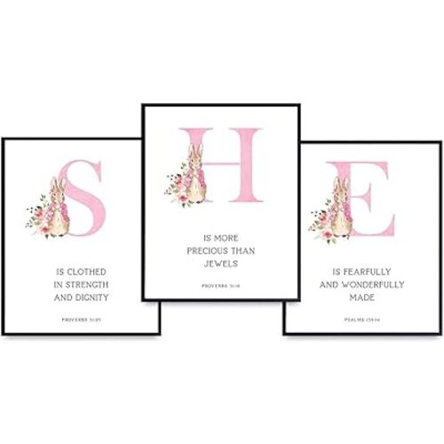 Proverbs 31 - Christian Baby Girl Room Decor - Religious Nursery Decor - Scripture Wall Art - Fearfully and Wonderfully Made - Bible Verses Wall Decor - Pink Baby Girl Wall Art - Baby Shower Gifts