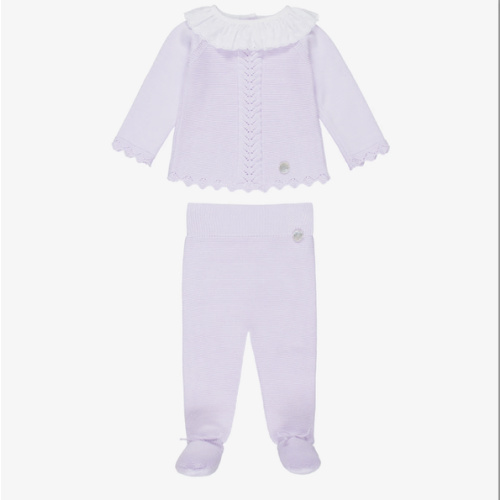 Artesanía Granlei - Girls Lilac Purple Knitted 2 Piece Babygrow | Childrensalon