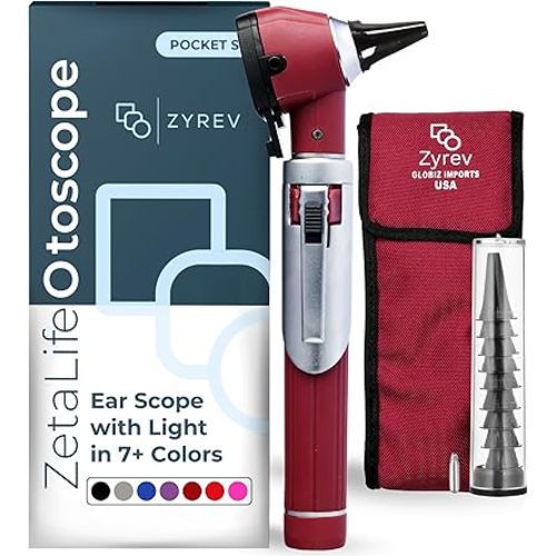 Zyrev ZetaLife Otoscope - Ear Scope with Light, Ear Infection Detector, Pocket Size (Maroon Color)