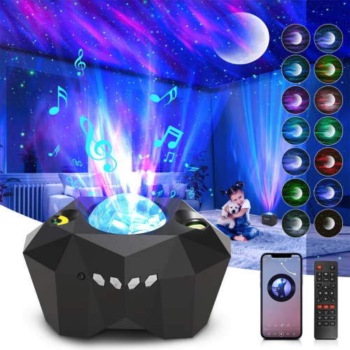 Star Projector, 3 in 1 LED Galaxy Moon Projector 55 Lighting Effects Night Light Aurora Projector Star Light w/ Bluetooth Music Speaker & Remote Control & Timer for Kids Baby Bedroom Party Home Decor