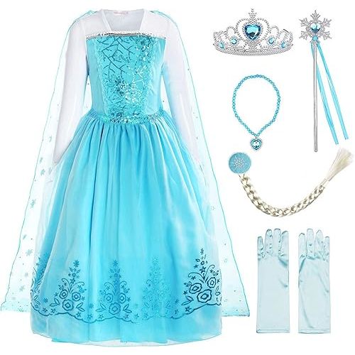 ReliBeauty Girls Sequin Princess Costume Long Sleeve Dress up, Light Blue(with Accessories), 6