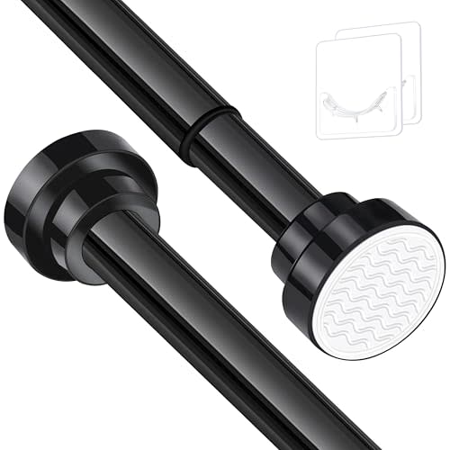 Stainless Steel Extendable Shower Curtain Rod Tension Rod,including 2 Holder,Non Slip Adjustable Tension Curtain Rod,No Rust Spring Curtain Rod for Kitchen Cupboard Bathroom Window(51.1-76 inch)Black