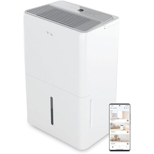 TCL Deshumidificador inteligente de 4,500 pies cuadrados, Energy Star más eficiente 2024, 50 pintas por día, ideal para sótanos, habitaciones y otros espacios vitales, compatible con Alexa/Google Assistant, H50D44W