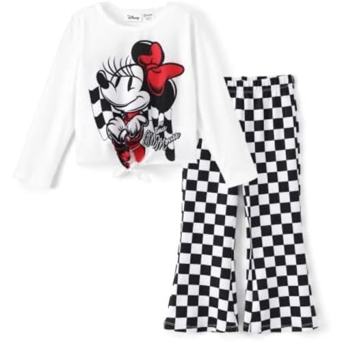 Disney Frozen Princess Minnie Stitch Girl Clothes Long Sleeve Knot Front Sweatshirt Flare Pants Fall 2 Piece Outfit 2-9Y