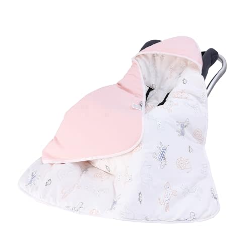 Miracle Baby Car Seat Swaddle Blanket for Babies, Waffle Carseat Blanket for Infants Newborn, Double-Layered Suitable for Autumn Winter35.4 x35.4 (Pink + Zoo, Winter)
