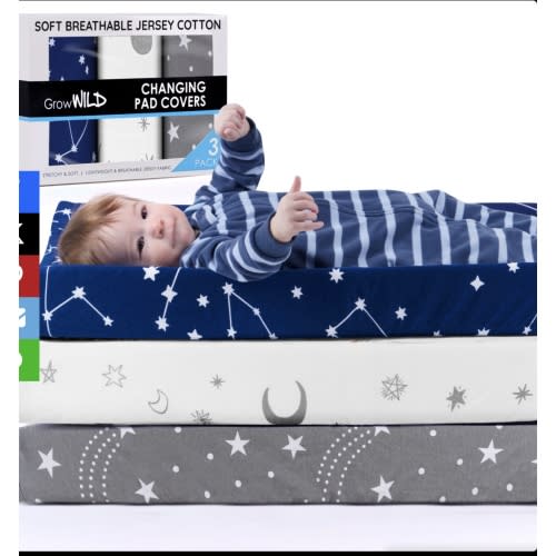 Diaper Changing Pad Cover 3-Pack | Stars & Moons | Grow Wild