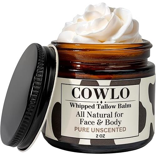 Whipped Beef Tallow for Skin – 100% Grass Fed Tallow Moisturizer for Face, Organic Body Butter, Rosacea, Eczema, Babies, Sensitive Skin (Unscented) 2oz