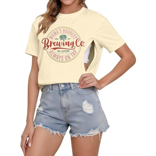 Comfort Breastfeeding Shirts for Women Double Zip Nursing Tops Loose Fit Maternity Tees Casual Pregnancy Clothes