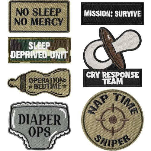 7Pcs Funny Daddy Mommy Tactical Patches with Hook and Loop Cute Pacifier Bottle Sew on Embroidered Applique Repair Emblem Patch Mother's Day Father's Day DIY Crafts Gift for Diaper Bags Lunch Bags Hat