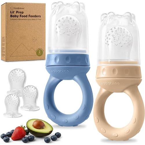KeaBabies Baby Fruit Feeder 2pk, Silicone Baby Food Feeder (Maritime)