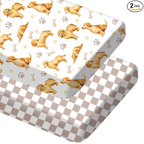 Mindsoft 2 Pcs Golden Retriever Crib Sheet Set 52 x 28 x 8 Inches Baby Sheet Newborn Bedding Nursery Crib Sheets for Girl Boys Baby Gifts for Toddler Mattresses