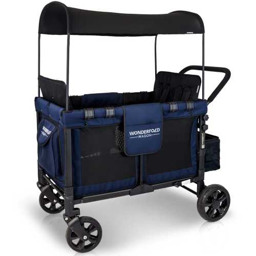 WonderFold W4 Original Quad (4 Seater) Stroller Wagon - Navy