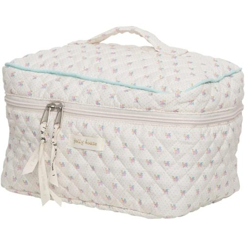 Ormein Floral Cotton Makeup Bag Large Travel Cosmetic Quilted Pouch Coquette Aesthetic Toiletry for Ladies Girl Multifunction Storage (Beige)