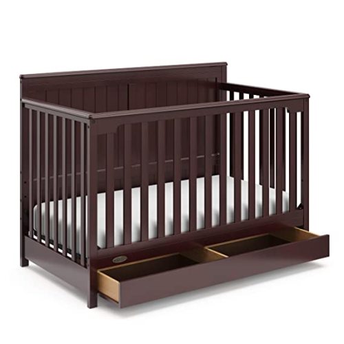 Graco Hadley 5-in-1 Convertible Crib with Drawer – GREENGUARD Gold Certified, Fits Standard Crib Mattress, Converts to Toddler Bed, Daybed and Full Bed, 4 Adjustable Mattress Heights (Espresso)