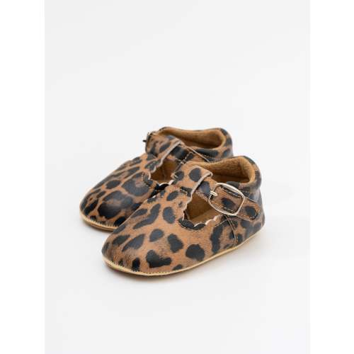T-Strap Scalloped Buckle Shoes - Leopard