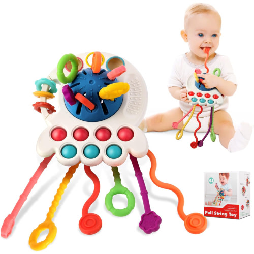 Montessori Sensory Toys for 1 Year Old, Pull String Teething Toys for Baby 6-12 Months