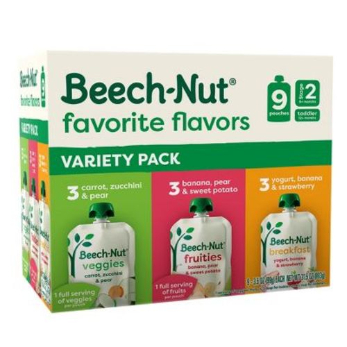 Beech-Nut Favorite Flavors Stage 2-4 Toddler Food Variety Pack - 3.5oz Pouch/9pk