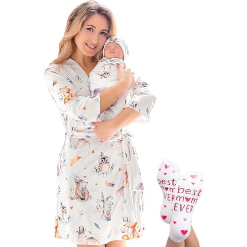 ECO BABY Mommy and Me Robe and Swaddle Set | Maternity Robe and Matching Baby Set for Girl, Boy | Hospital Labor and Delivery