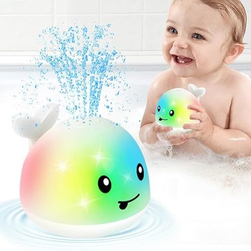 Whale Bath Toy Sprinkler, Light Up Bath Toys for Kids Ages 1-3 Babies 6-12-18 Months, 1 2 3 Year Old Boys Girls Valentines Toddler Birthday Gifts, Bathtub Fountain Pool Water Table Toys