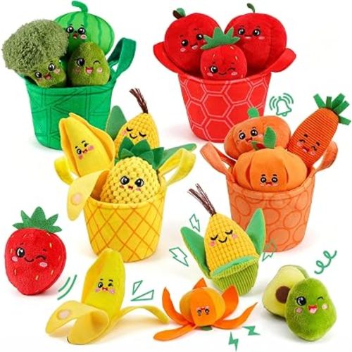 Baby Toys 6-12 Months, Sensory Fruit & Vegetable Toy Set with Rattle, Crinkle & Color Sorting Baskets, 16 PCS Montessori Fine Motor Toy Set for 6-18 Months, Baby Gifts for Boy Girl 6 9 Months Old