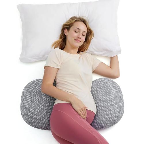 Momcozy Portable Pregnancy Pillow – W Shaped Maternity Support for Side Sleepers, Adjustable Travel Wedge Pillow for Back, Belly, and Hip Relief, Ideal for Pregnant Women, Deep Grey