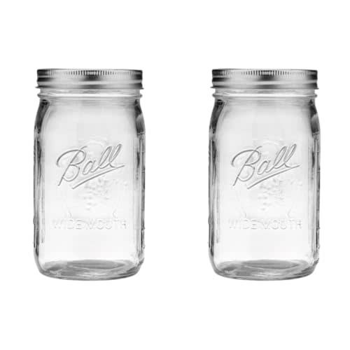 Ball Wide Mouth Glass Mason Jars with Lids and Bands, Used for Canning, Pickling, Juice, Jam, Jelly, Quart Size 32 Ounce (Pack of 2)