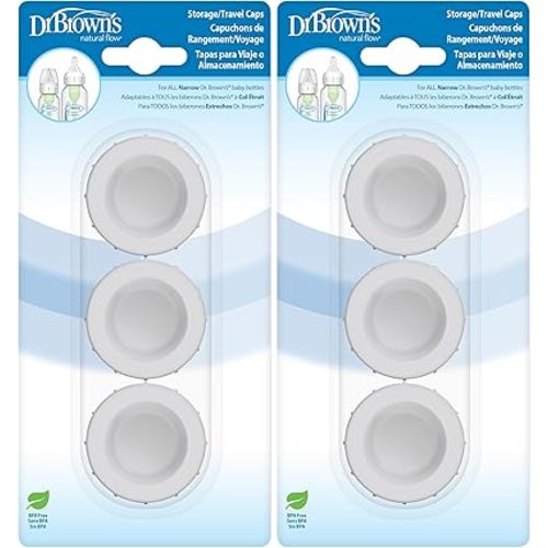 Dr. Brown's Replacement Travel Caps for Dr. Brown's Original, Options, and Options+ Baby Bottles, 3 Count (Pack of 2)