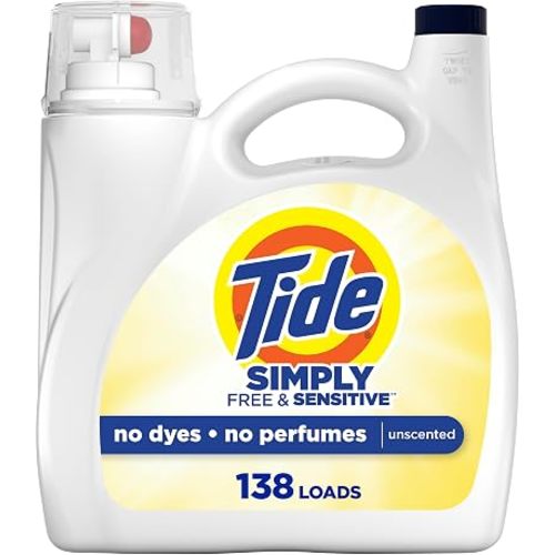 Tide Simply Liquid Laundry Detergent, Free & Sensitive, 138 Loads, 173 fl oz