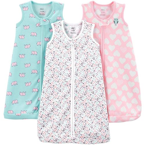 Simple Joys by Carter's Baby Girls' Cotton Sleeveless Sleepbag Wearable Blanket, Pack of 3 - Hearts/Floral