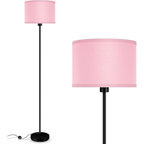 Floor Lamp Pink, Standing Lamp, Small Floor Lamps with Lampshade, 59" Tall Lamps for Bedroom, Foot Switch, Simple Corner Pole Lamp for Kids Room, Girls Room, Nursery, Office(NO Bulb, E26 Base)