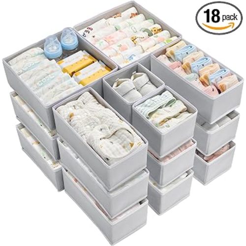 Vtopmart 18 Pack Baby Clothes Organizer, Foldable Fabric Drawer Bins
