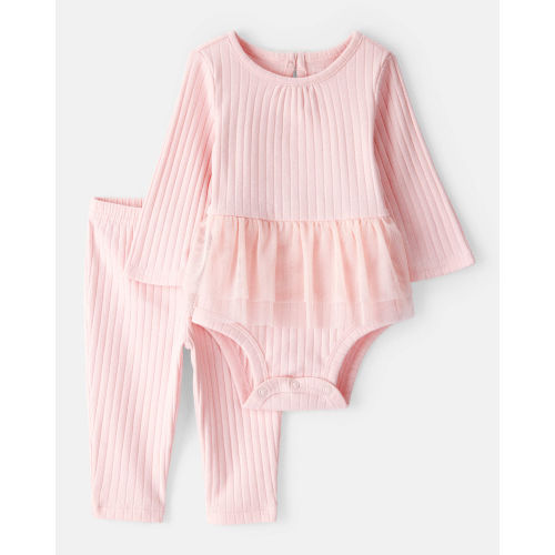 Baby Girl 2-Piece Ribbed Tutu Bodysuit Pant Set - Pink - Carter's | Carter's