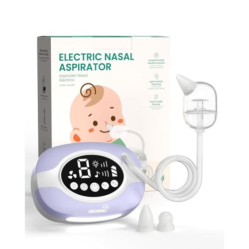 GROWNSY Electric Nose Suction for Baby, Hospital-Grade Nasal Aspirator with Night Light,Soothing Lullabies, Baby Nose Sucker with 9 Adjustable Suction Levels, Purple