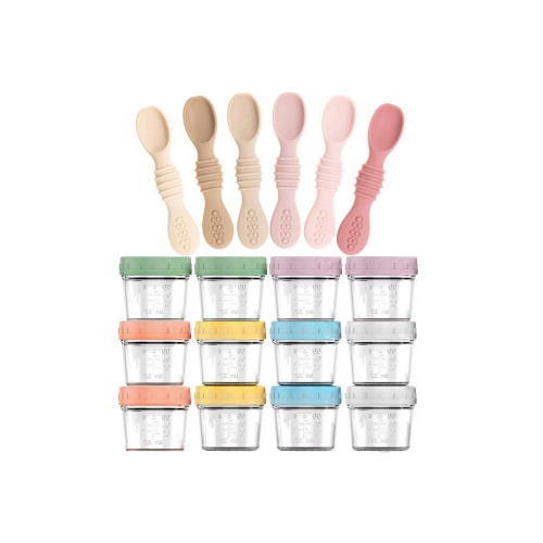 Glass Baby Food Storage Jars and Silicone Baby Spoons Set