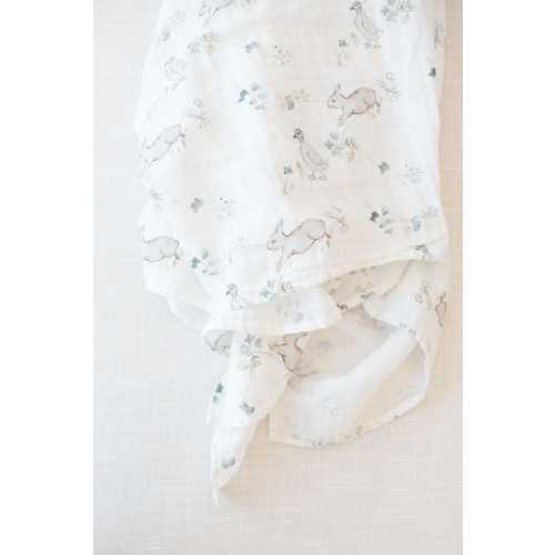 Organic Muslin Gauze Swaddle Blanket | Ivy Bunnies Ducks Green Fawn & Foster Organic Baby Newborn Textiles Blankets Burp Receiving Swaddle