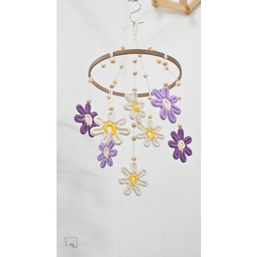 Macrame Daisy Flower Baby Mobile: Lavender Nursery Decor