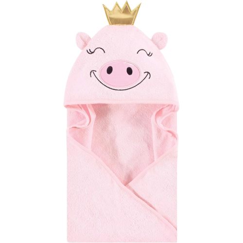 Hudson Baby Unisex Baby Cotton Animal Face Hooded Towel, Pig, One Size