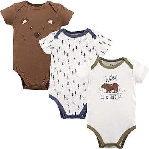 Hudson Baby Cotton Short Sleeve Bodysuits, 3 Pack Shirt