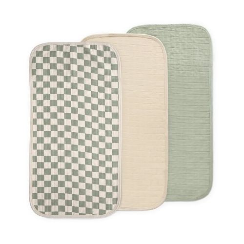 mushie Water Repellent Changing Pad Liners | Cotton (Olive Check Combo) | 3 Pack, Water repellent, Machine washable, Fits in diaper bag