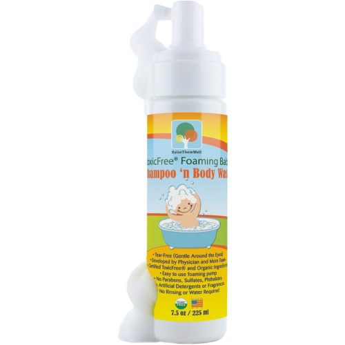 Raise Them Well ToxicFree® Foaming Baby Shampoo & Body Wash – 7.5 fl oz | Gentle, Tear-Free, Unscented Baby Wash for Newborns & Kids | Organic, Hypoallergenic, Sulfate-Free, Paraben-Free