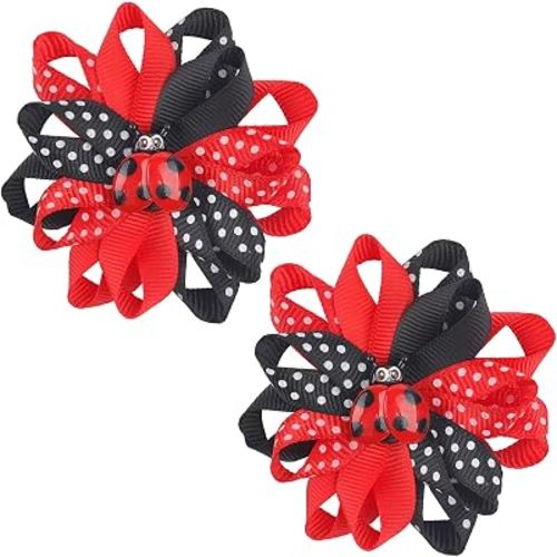 Ladybug Hair Bow Clips Cute Ladybug Hair Bows Hair Barrettes Red Black Polka Dot Bows Hair Pins Animal Lady Bug Hair Accessories for Girls Toddlers Kids Teens Spring Halloween Party Supplies