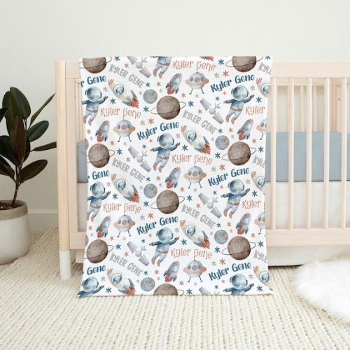 Space Baby Blanket Space Astronaut Toddler Boy Name Blanket - Etsy