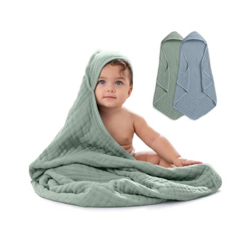 Comfy Cubs Cotton Muslin Hooded Baby Towel (2 Pack) - Cedar And Sand