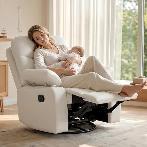 AILEEKISS Nursery Glider Rocking Recliner with Adjustable Armrests, White
