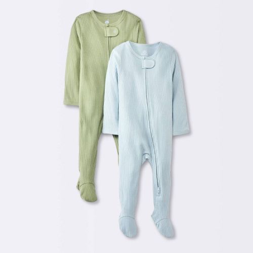 Baby Boys' 2pk Solid Wide Ribbed Sleep N' Play - Cloud Island™ Blue 6-9m