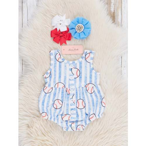 Little Striped Baseball Bubble Romper