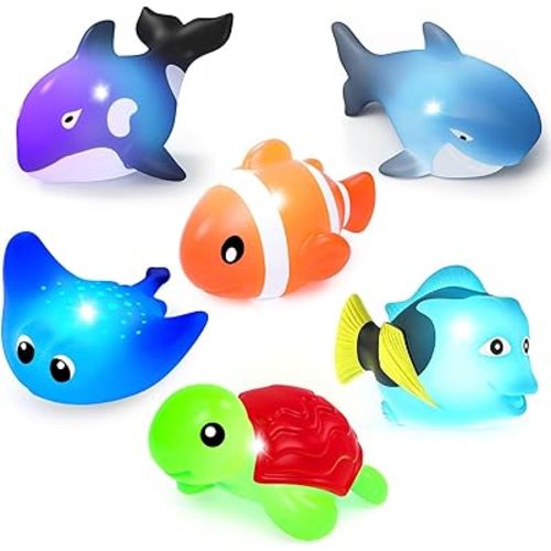 Light Up Bath Toys,Mold Free No Hole Baby Bath Toys for Toddlers,Water-Activated Lights Flashes and Change Color Ocean Animal,Sensory Toys for Kids,Water Table,Bathtub,Shower,Pool
