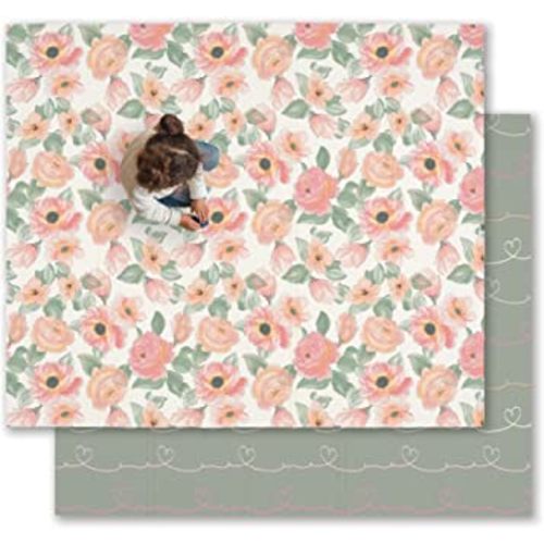JumpOff Jo Baby Play Mat - Large Folding Foam Play Mat for Infants, Babies, Toddlers, Waterproof, Double-Sided (70" x 59") - Love Blossoms